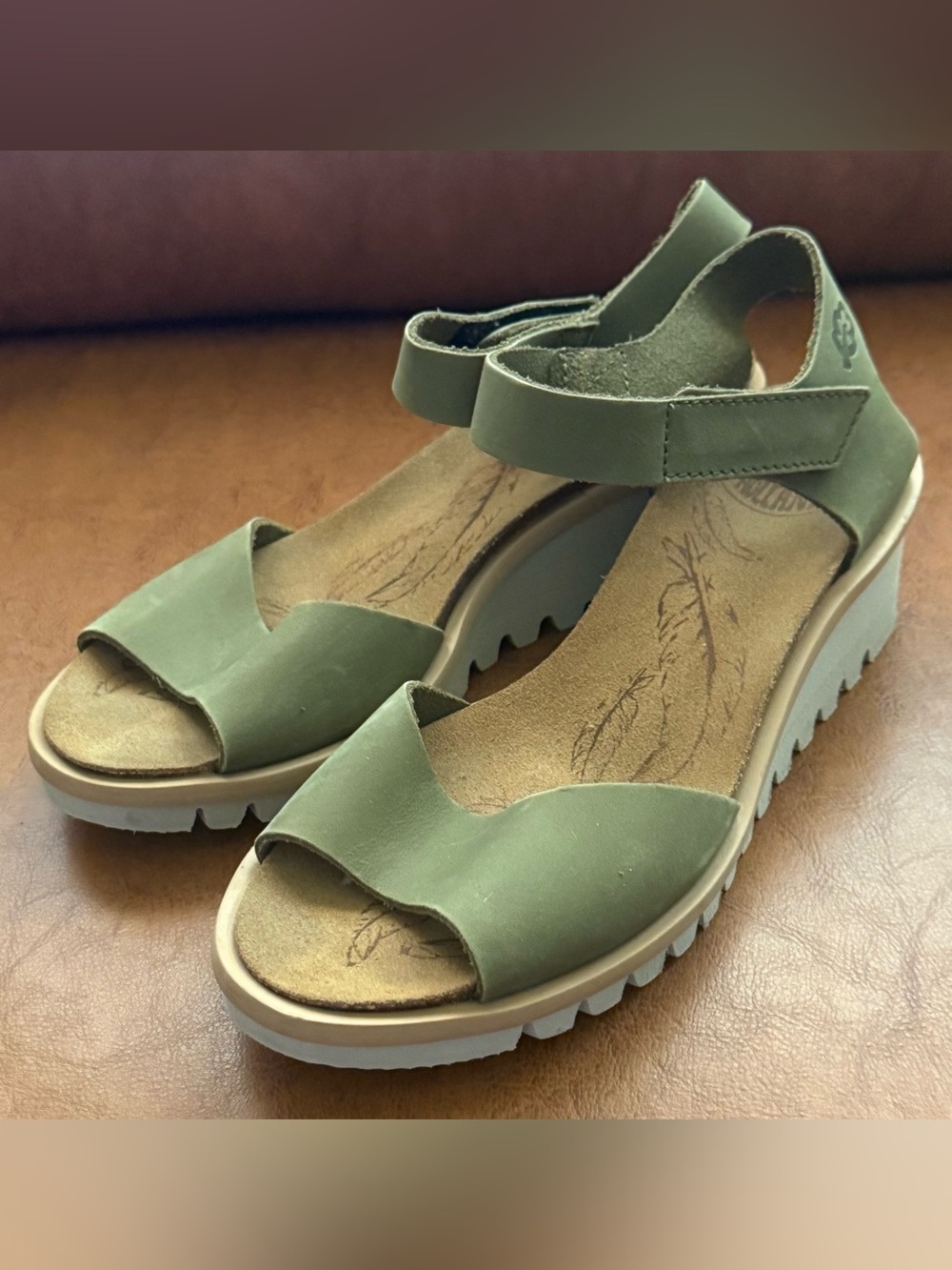 Loints of Holland Baarlo Green Nubuck Platform Sandals Womens US 6 EU 37 - Picture 3 of 9